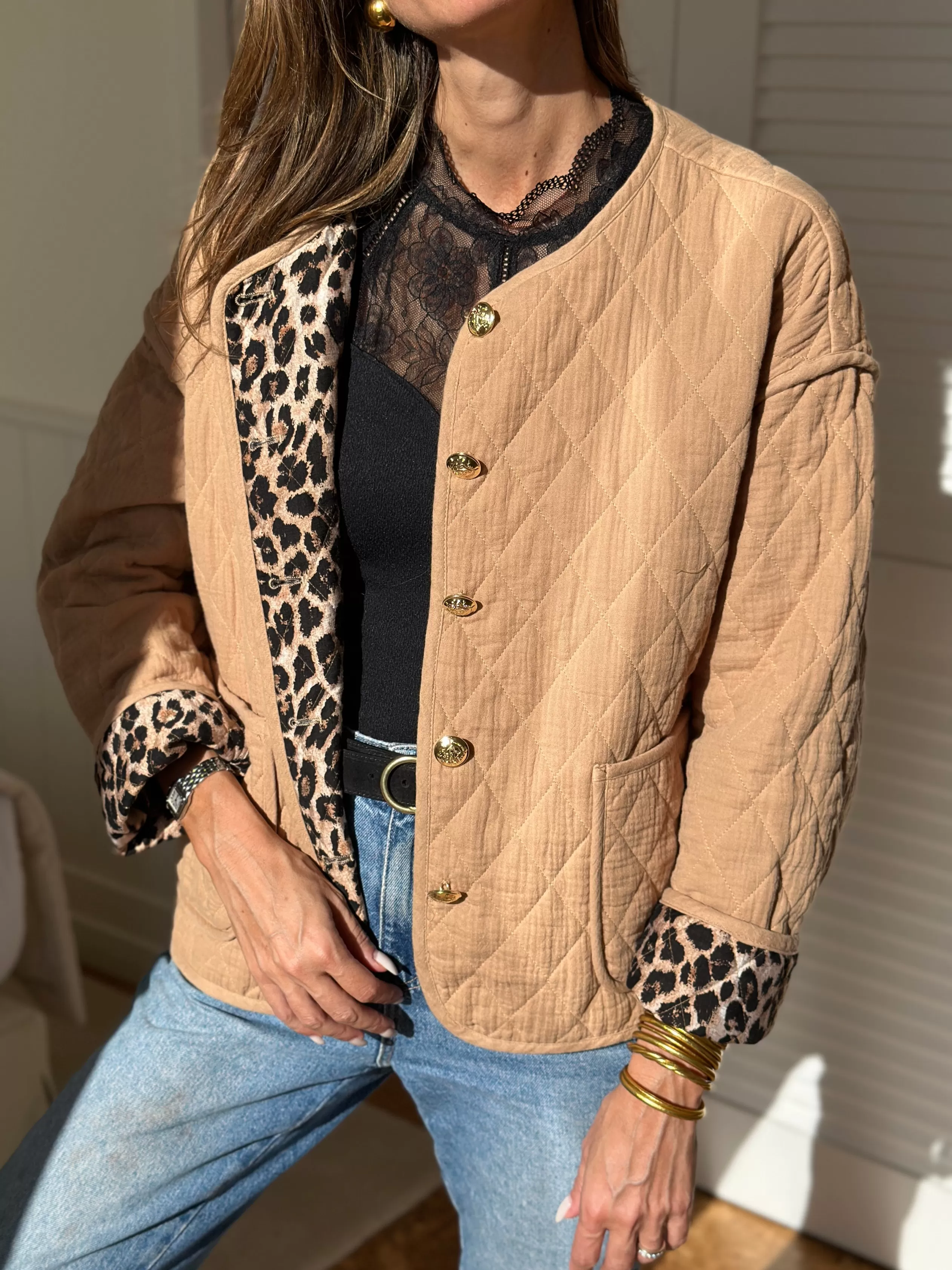Vestes & Blazers*SIAMOISE Veste Réversible Soa Camel / Léopard